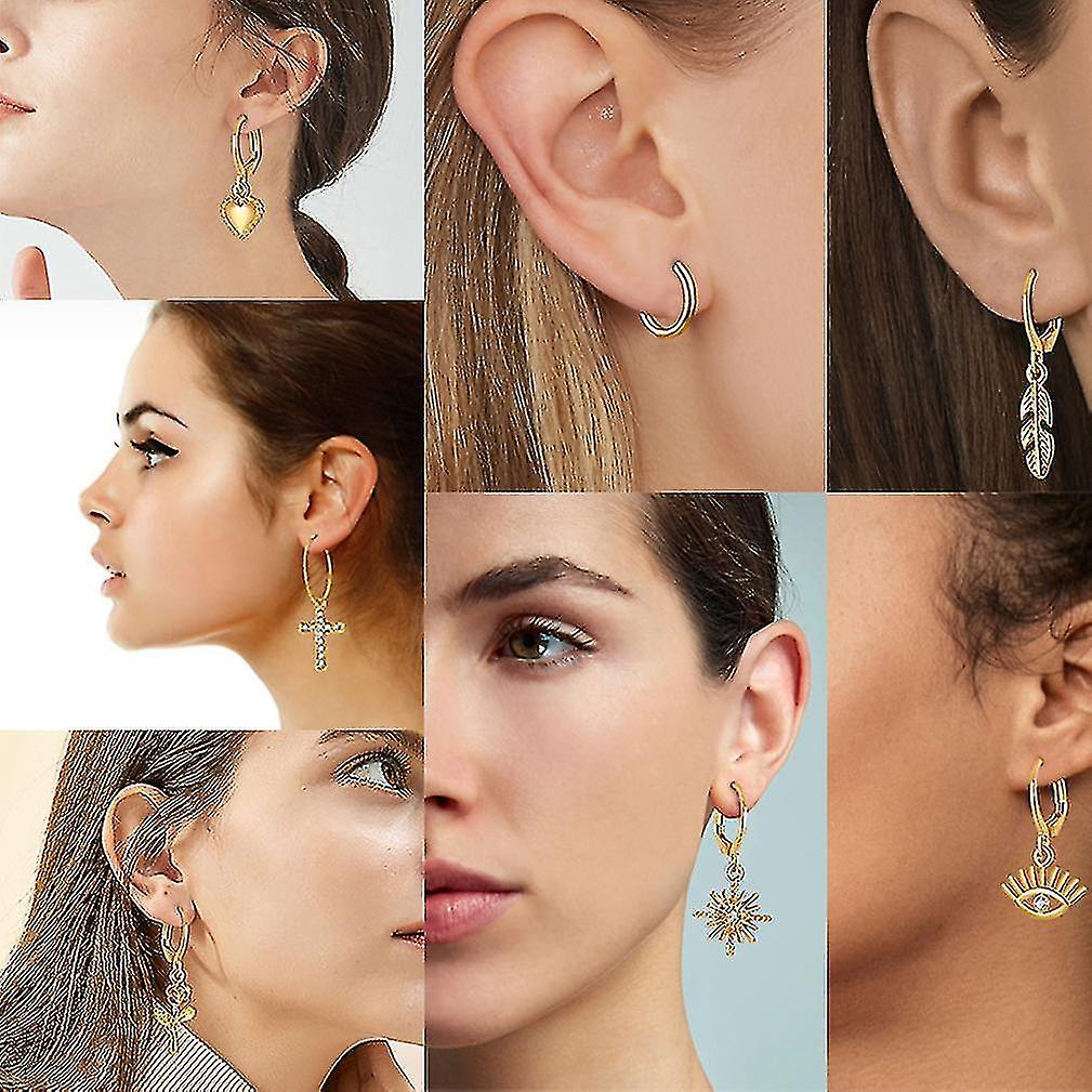 Foto 4 pulgar | Juego De Pendientes Con Forma De Corazón Y Cristal De Aleación Dorada  7 Unidades  Para Uso Diario - Venta Internacio