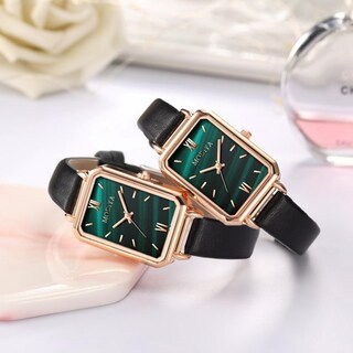 Foto 5 | Reloj Huoguo Ligero Lujoso Retro Verde Malaquita Cuadrado Para Mujer - Venta Internacional.