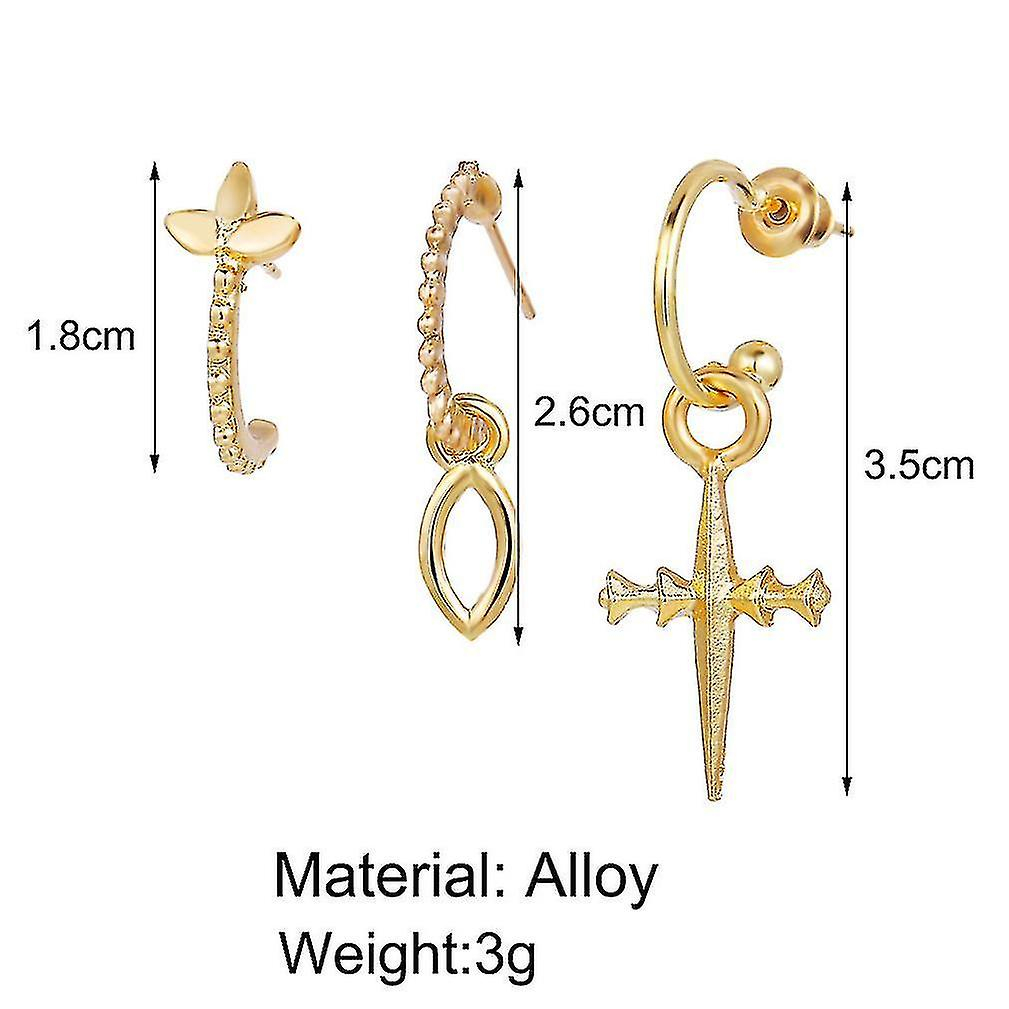 Foto 3 pulgar | Juego De Pendientes De 3 Piezas Con Forma De Cruz Dorada Para Bola - Huoguo - Venta Internacional.