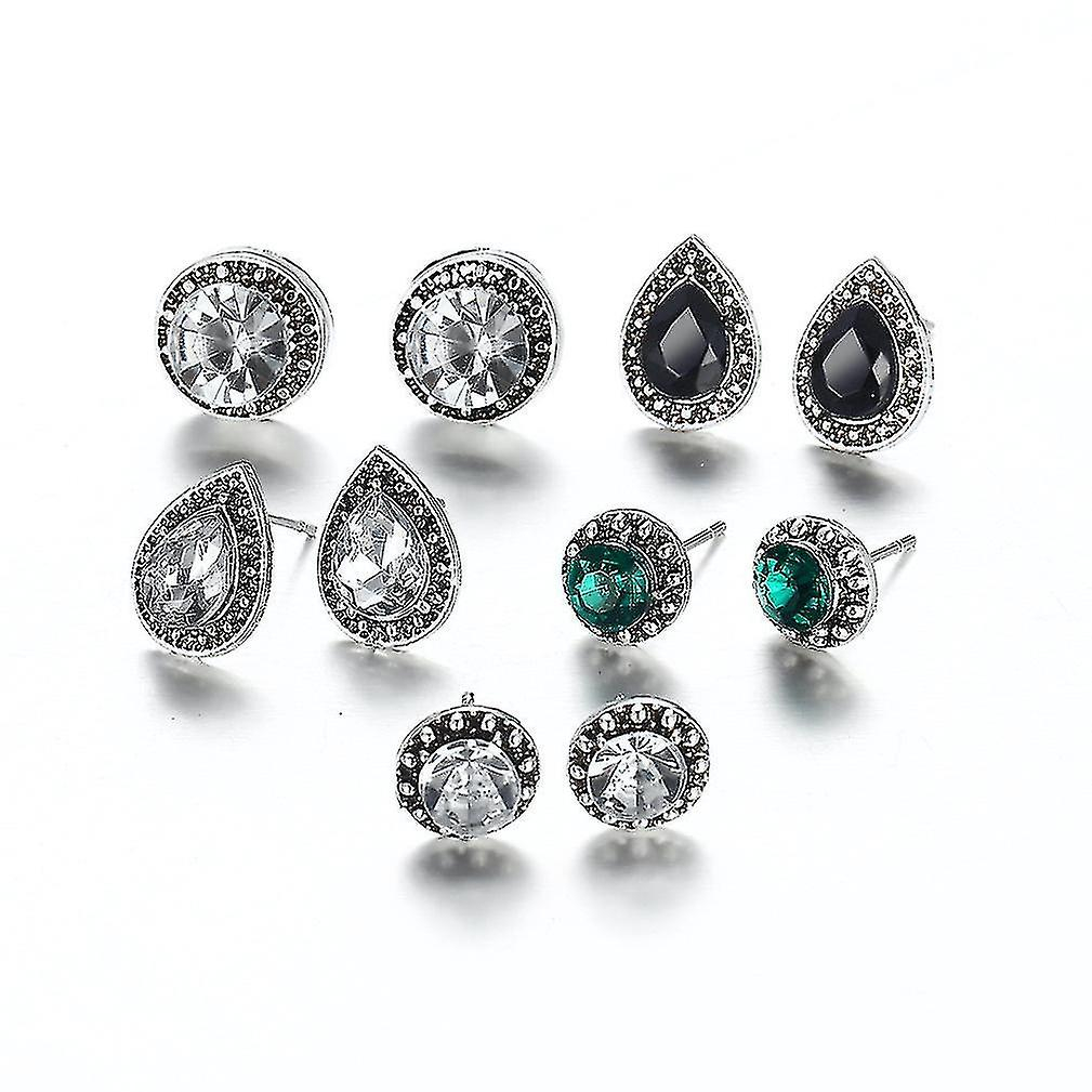 Foto 2 pulgar | Juego De Pendientes Huoguo Dazzling Blue White Black Gem Crystal - Venta Internacional.