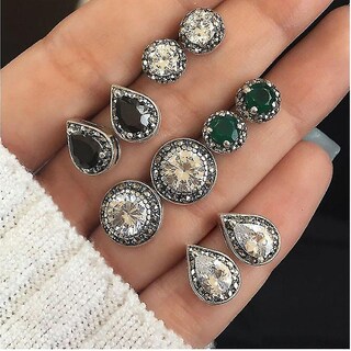 Foto 3 | Juego De Pendientes Huoguo Dazzling Blue White Black Gem Crystal - Venta Internacional.