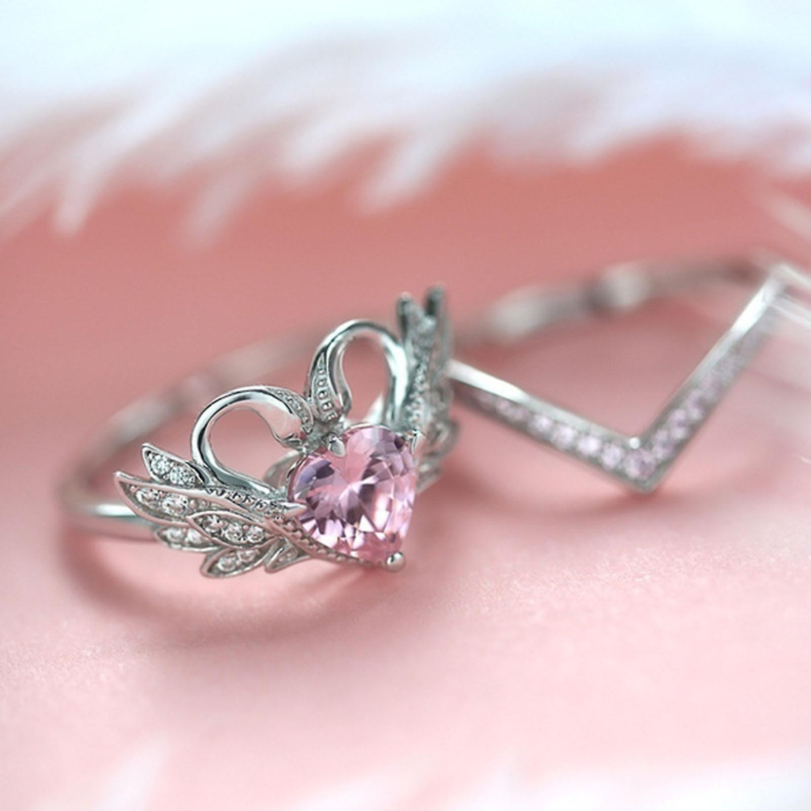 Foto 2 | Anillo Huoguo  Lujosa  Aristocrática Y Elegante Corona De Cisne  Gema Rosa - Venta Internacional.