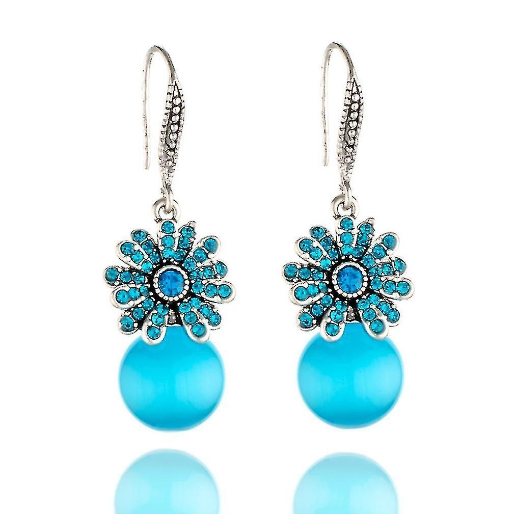 Foto 1 | Pendientes Huoguo Flor  Ópalo Azul  Aleación Y Circonio - Venta Internacional.