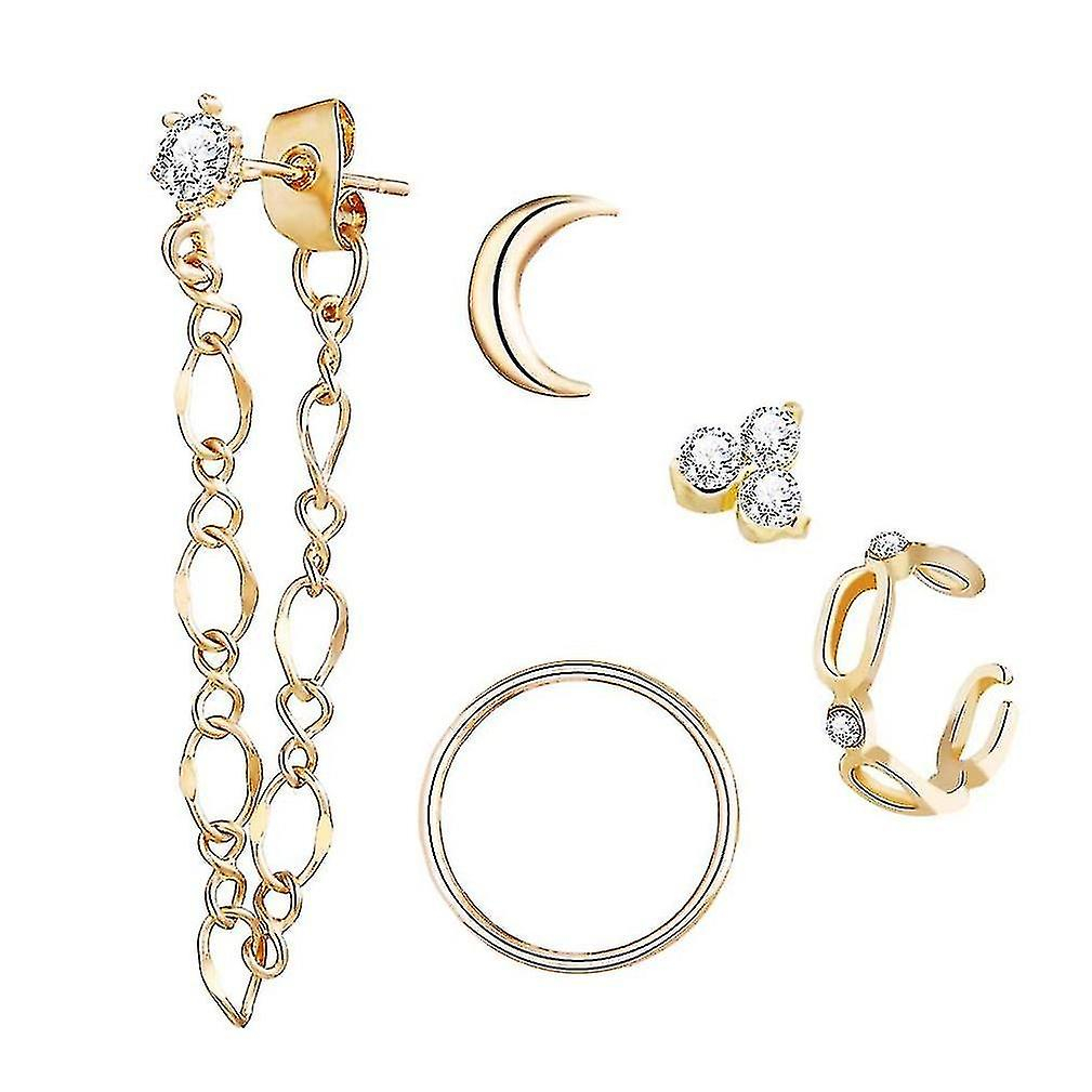 Foto 2 pulgar | Set De Pendientes Con Forma De Luna Llena De Diamantes Dorados X5 Huoguo - Venta Internacional.