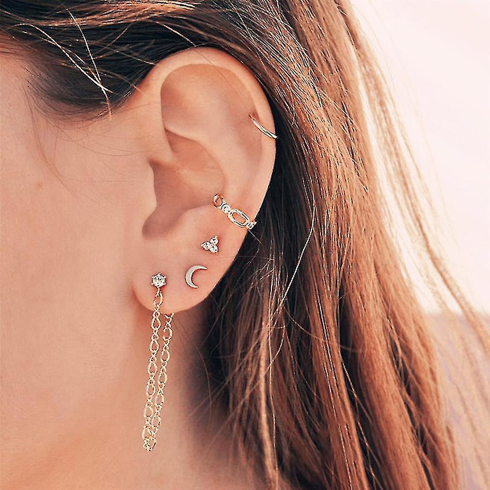 Foto 2 | Set De Pendientes Con Forma De Luna Llena De Diamantes Dorados X5 Huoguo - Venta Internacional.