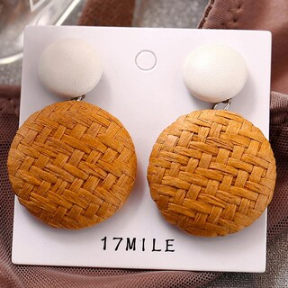 Foto 1 | Pendientes Huoguo Estilo Bohemio Madera Bambú Y Ratán Para Mujer - Venta Internacional.