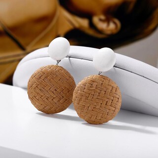 Foto 2 | Pendientes Huoguo Estilo Bohemio Madera Bambú Y Ratán Para Mujer - Venta Internacional.