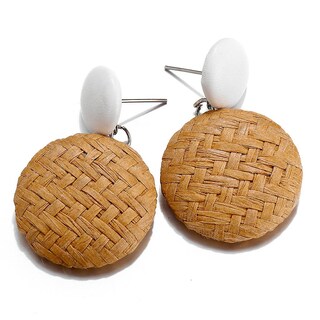 Foto 3 | Pendientes Huoguo Estilo Bohemio Madera Bambú Y Ratán Para Mujer - Venta Internacional.