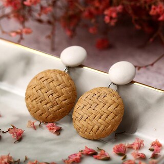 Foto 4 | Pendientes Huoguo Estilo Bohemio Madera Bambú Y Ratán Para Mujer - Venta Internacional.
