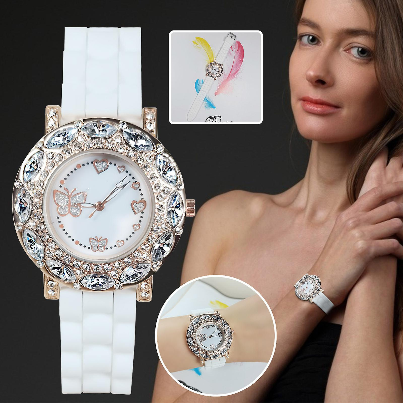 Foto 2 | Reloj Huoguo Vestido De Mariposa De Gel De Sílice Para Mujer En Oro Rosa - Venta Internacional.