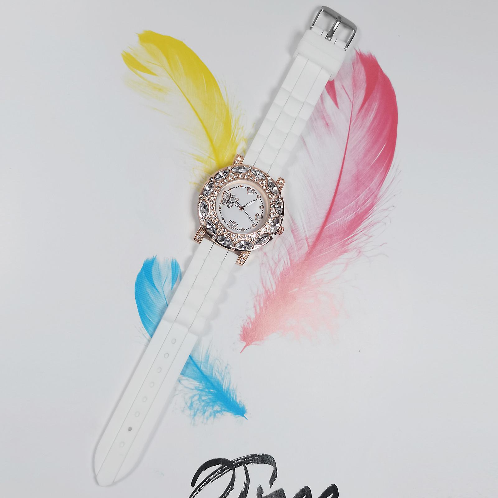 Foto 6 pulgar | Reloj Huoguo Vestido De Mariposa De Gel De Sílice Para Mujer En Oro Rosa - Venta Internacional.