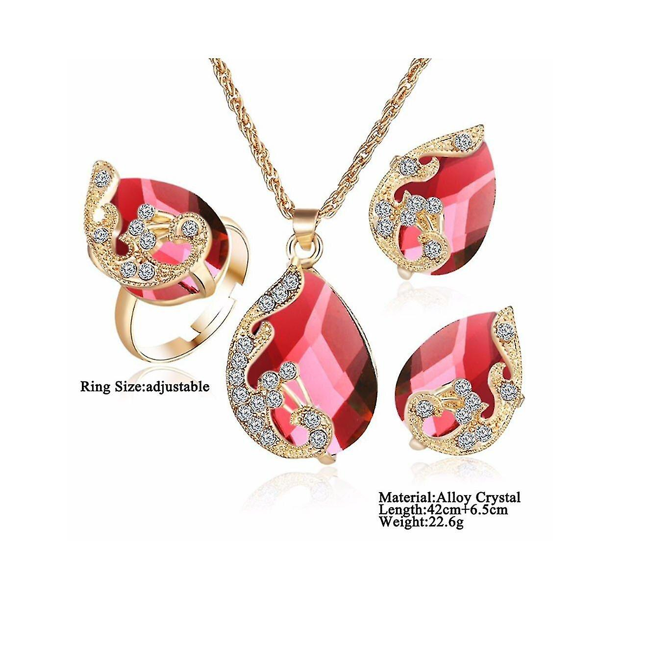 Foto 4 pulgar | Juego De Pendientes Y Collar Con Colgante En Forma De Gota  3 Unidades  Rojo Para Mujer - Venta Internacional.