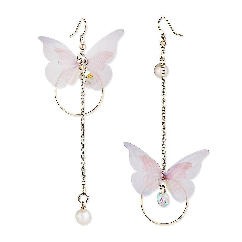 Foto 1 | Pendientes Huoguo  Gotas Largas  Asimétricas  Con Forma De Mariposa  Cristal Y Perla - Venta Internacional.