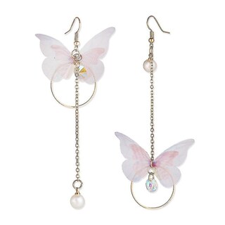 Foto 1 | Pendientes Huoguo Gotas Largas Asimétricas Con Forma De Mariposa Cristal Y Perla - Venta Internacional.
