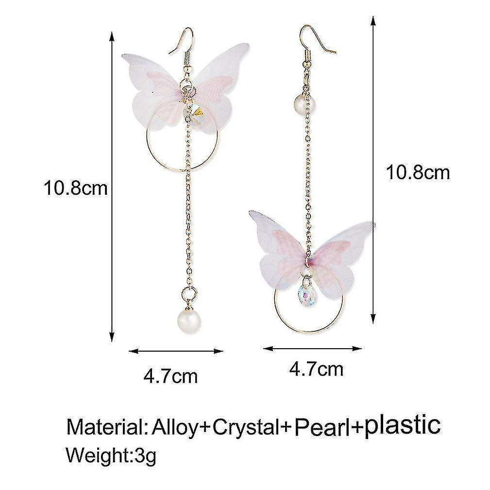 Foto 2 | Pendientes Huoguo  Gotas Largas  Asimétricas  Con Forma De Mariposa  Cristal Y Perla - Venta Internacional.