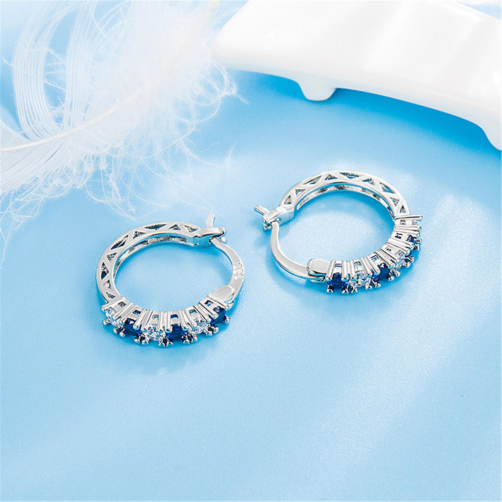 Foto 5 pulgar | Pendientes Aguamarina Con Diamantes Europeos Americanos Y Circonitas Para Mujer - Venta Internacional.