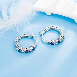Foto 4 | Pendientes Aguamarina Con Diamantes Europeos Americanos Y Circonitas Para Mujer - Venta Internacional.