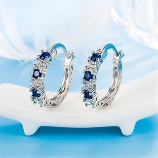 Foto 5 | Pendientes Aguamarina Con Diamantes Europeos Americanos Y Circonitas Para Mujer - Venta Internacional.
