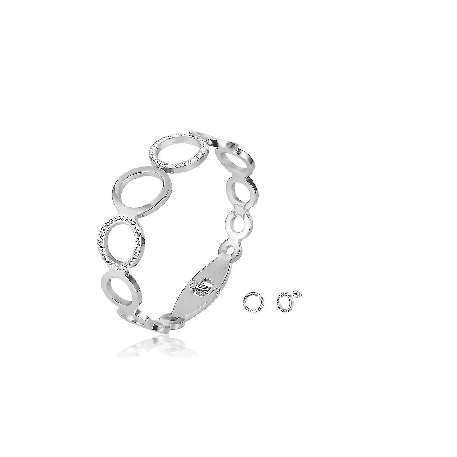 Foto 2 pulgar | Set De Pulseras Huoguo Aqua Con Brazalete Y Pendientes Con Cristales De Swarovski - Venta Internacional.