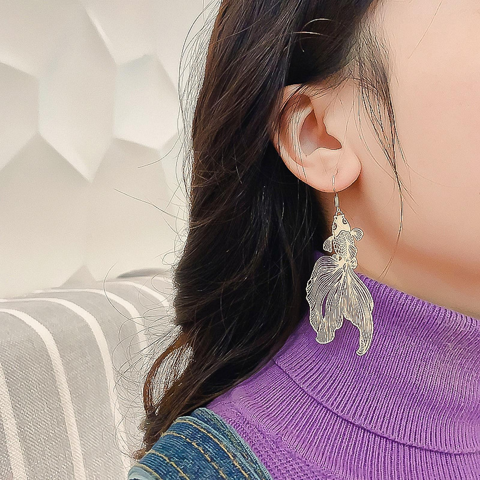 Foto 5 | Pendientes Huoguo Good Luck De Aleación De Carpa Dorada Para Mujer - Venta Internacional.