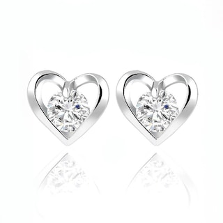 Foto 1 | Pendientes Huoguo Pendientes En Forma De Corazón Cristal Plateado Y Circonita - Venta Internacional.