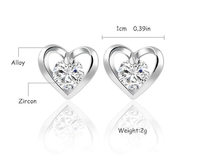 Foto 2 | Pendientes Huoguo Pendientes En Forma De Corazón Cristal Plateado Y Circonita - Venta Internacional.