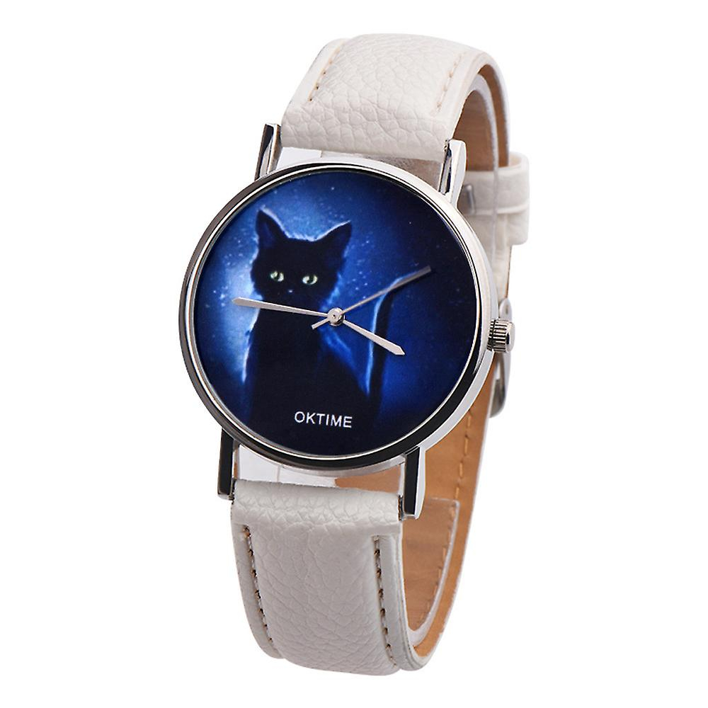 Foto 2 pulgar | Reloj Oktime De Piel Sintética Con Un Misterioso Gato Negro Para Mujer - Venta Internacional.