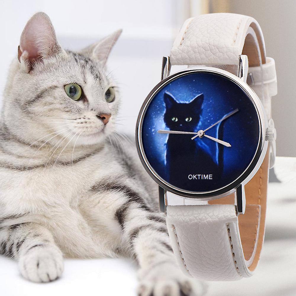 Foto 3 pulgar | Reloj Oktime De Piel Sintética Con Un Misterioso Gato Negro Para Mujer - Venta Internacional.