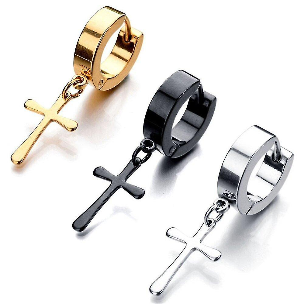 Foto 3 | Set De Pendientes Huggie Hoop Con Cruz Colgante Para Mujer - Venta Internacional.