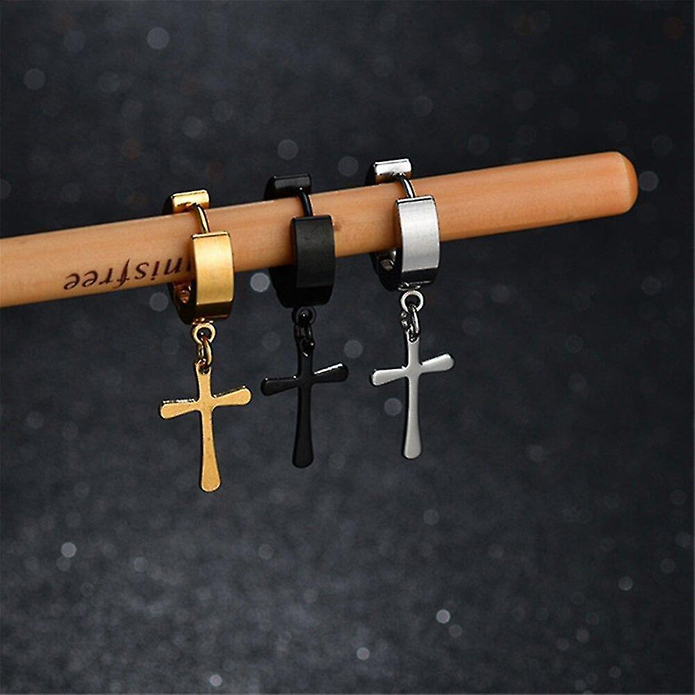 Foto 5 pulgar | Set De Pendientes Huggie Hoop Con Cruz Colgante Para Mujer - Venta Internacional.