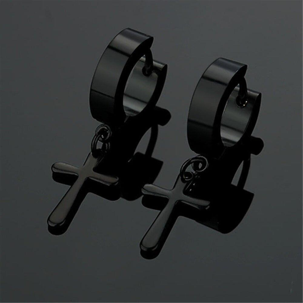 Foto 6 pulgar | Set De Pendientes Huggie Hoop Con Cruz Colgante Para Mujer - Venta Internacional.