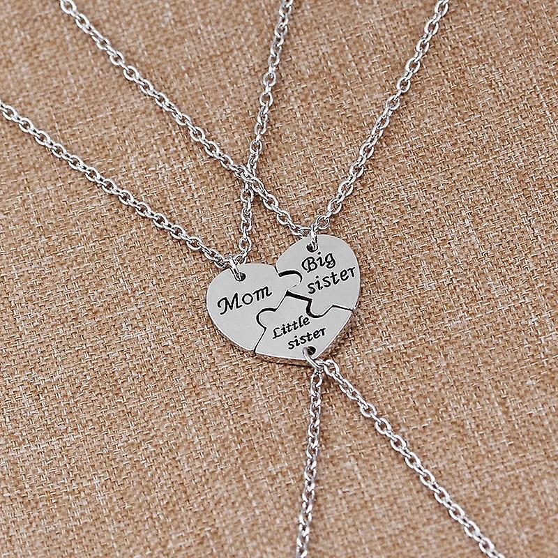 Foto 3 pulgar | Juego De Collares Huoguo Broken Heart Puzzle Mom Sister X3 Silver - Venta Internacional.