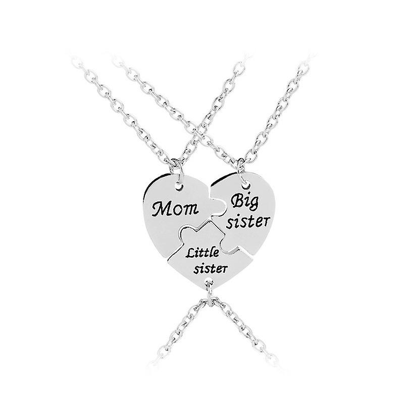 Foto 6 pulgar | Juego De Collares Huoguo Broken Heart Puzzle Mom Sister X3 Silver - Venta Internacional.