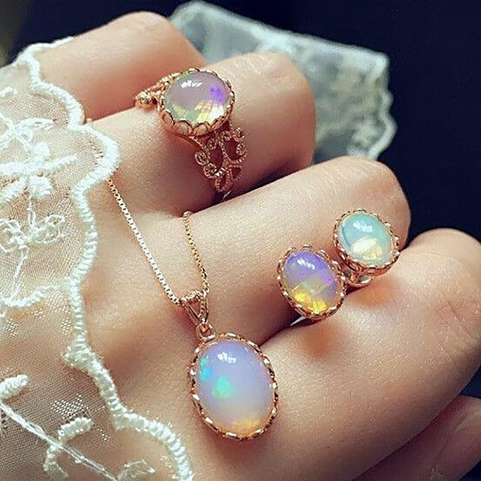 Foto 3 pulgar | Conjunto De Joyas Huoguo  Anillo  Collar Y Pendientes Con Piedra Artificial Para Mujer - Venta Internacional.