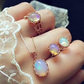 Foto 2 | Conjunto De Joyas Huoguo Anillo Collar Y Pendientes Con Piedra Artificial Para Mujer - Venta Internacional.