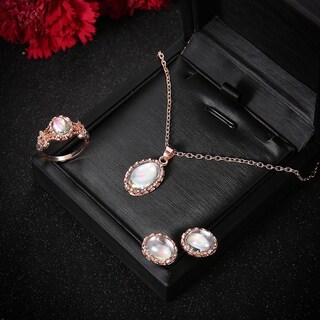Foto 3 | Conjunto De Joyas Huoguo Anillo Collar Y Pendientes Con Piedra Artificial Para Mujer - Venta Internacional.