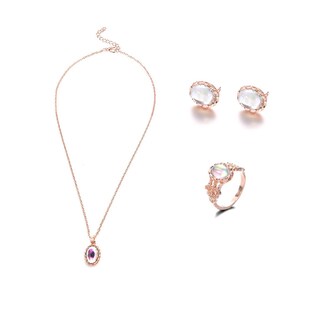 Foto 4 | Conjunto De Joyas Huoguo Anillo Collar Y Pendientes Con Piedra Artificial Para Mujer - Venta Internacional.