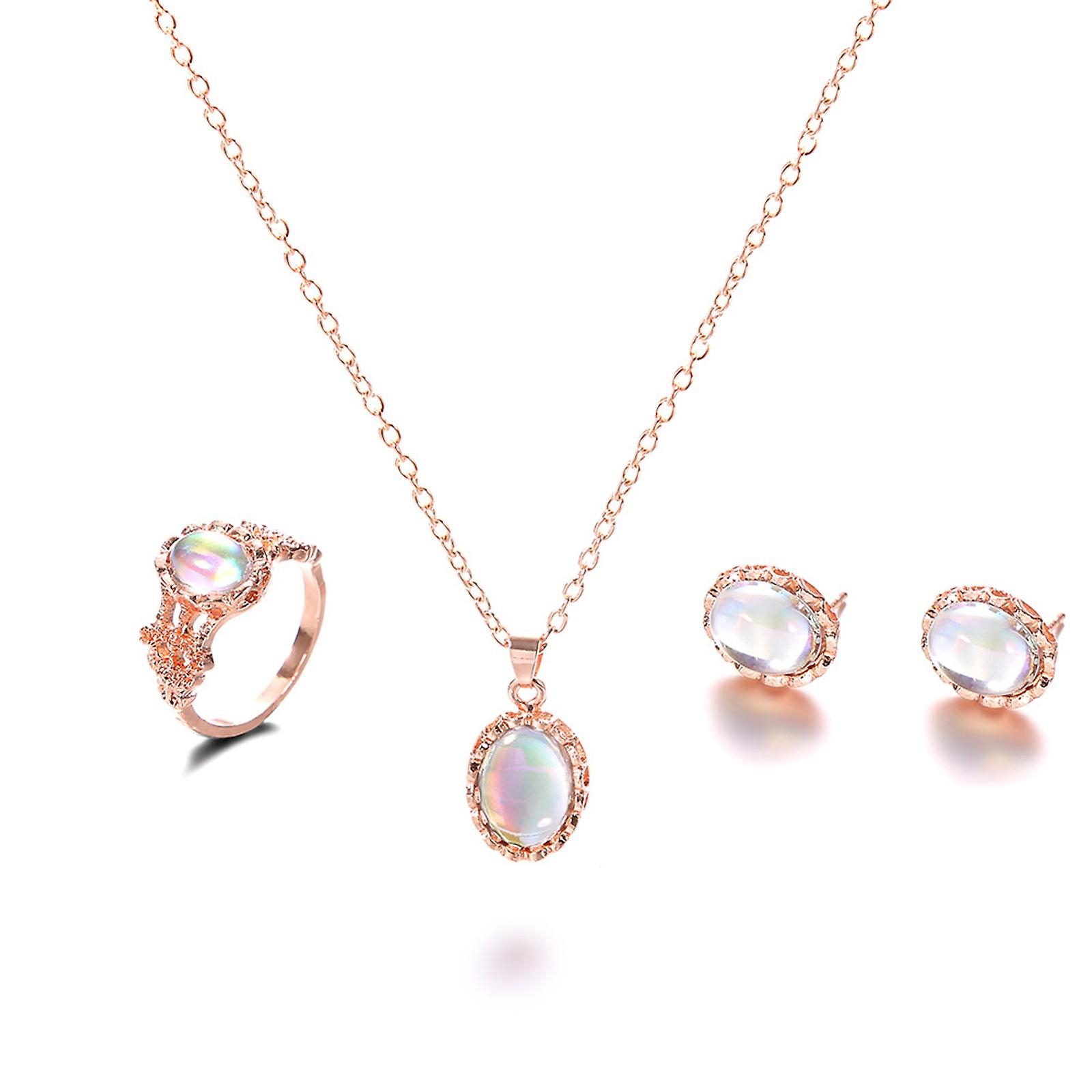 Foto 2 pulgar | Conjunto De Joyas Huoguo  Anillo  Collar Y Pendientes Con Piedra Artificial Para Mujer - Venta Internacional.