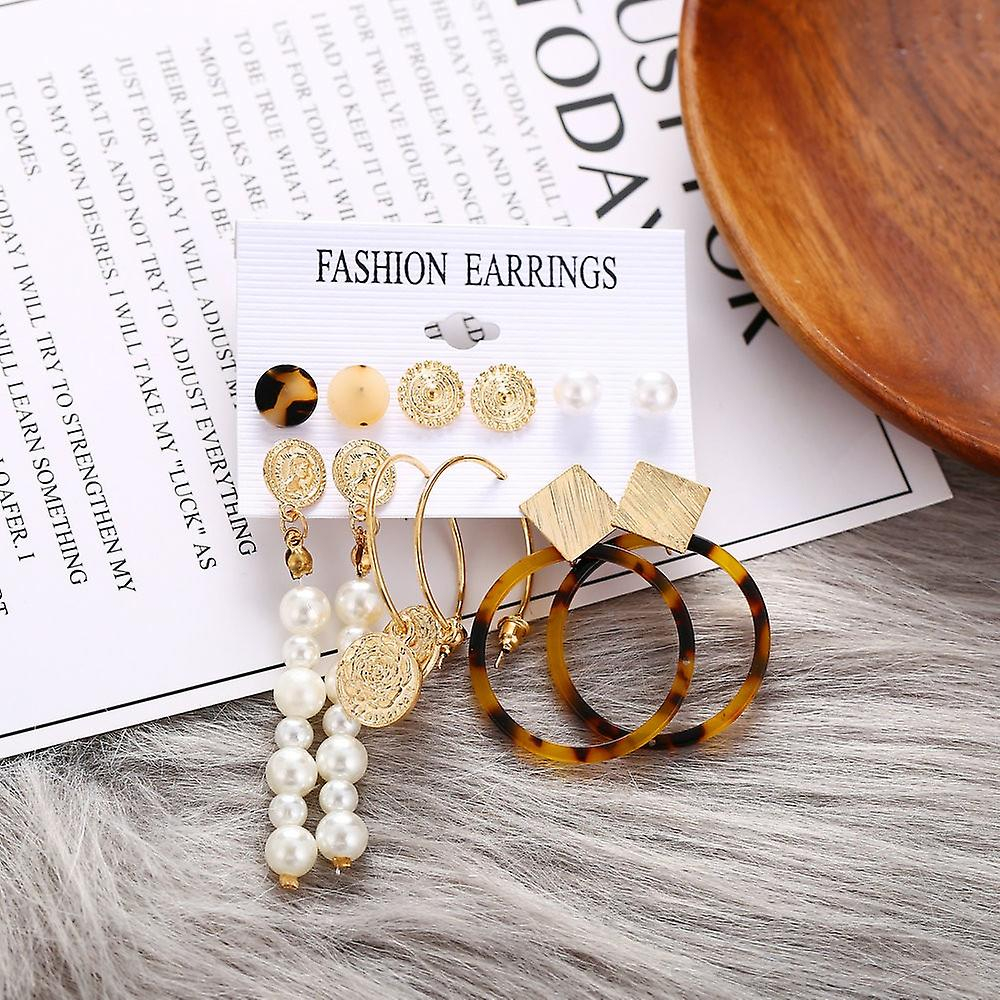 Foto 6 pulgar | Pendientes Huoguo  Diseño De Madera De Acetato Acrílico Con Forma De Perla Bohemia - Venta Internacional.