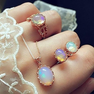 Foto 2 | Conjunto De Joyas Huoguo Anillo Collar Y Pendientes Con Piedra Artificial Para Mujer - Venta Internacional.