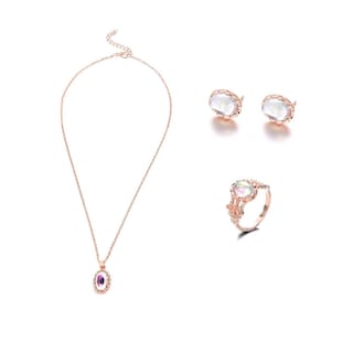 Foto 4 | Conjunto De Joyas Huoguo Anillo Collar Y Pendientes Con Piedra Artificial Para Mujer - Venta Internacional.