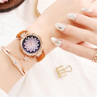 Foto 2 | Reloj Huoguo Para Mujer Con Correa Y Esfera En Forma De Hoja Con Forma De Estrella - Venta Internacional.