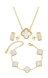 Foto 1 | Set De Joyería Xtellar De Trébol De 4 Hojas - Collar Pulsera Y Aretes - Chapado En Oro De 18k