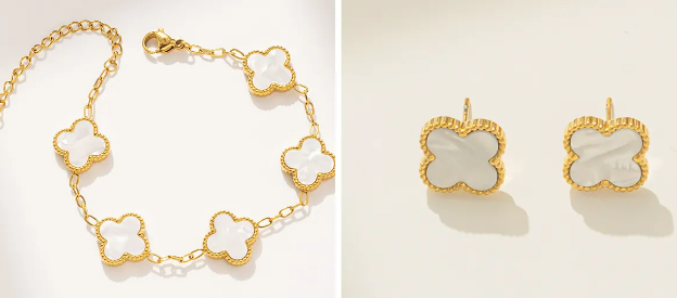 Foto 4 pulgar | Set De Joyería Xtellar De Trébol De 4 Hojas - Collar  Pulsera Y Aretes - Chapado En Oro De 18k