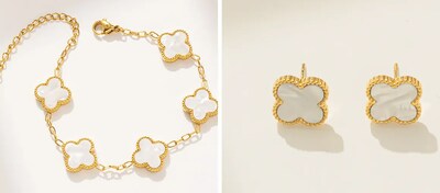 Foto 3 | Set De Joyería Xtellar De Trébol De 4 Hojas - Collar Pulsera Y Aretes - Chapado En Oro De 18k