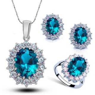 Foto 1 | Conjunto De Joyas Huoguo Anillos Y Pendientes De Cristal Para Mujer - Venta Internacional.