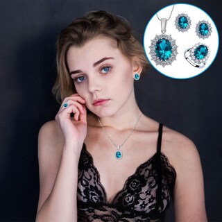 Foto 2 | Conjunto De Joyas Huoguo Anillos Y Pendientes De Cristal Para Mujer - Venta Internacional.