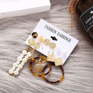Foto 3 | Pendientes Huoguo Diseño De Madera De Acetato Acrílico Con Forma De Perla Bohemia - Venta Internacional.