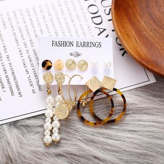 Foto 5 | Pendientes Huoguo Diseño De Madera De Acetato Acrílico Con Forma De Perla Bohemia - Venta Internacional.