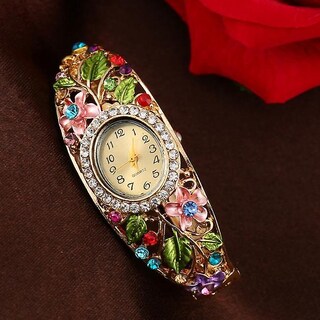 Foto 2 | Pulsera Watch Huoguo Para Mujer Con Flores De Cristal Y Cuarzo - Venta Internacional.